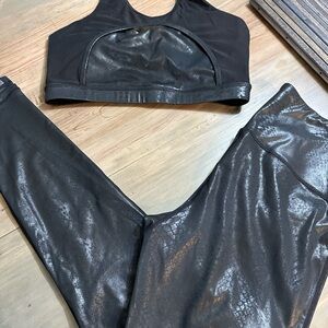 Mono B Black Glossy Shadow Snake Mesh Sports Bra & Legging Set